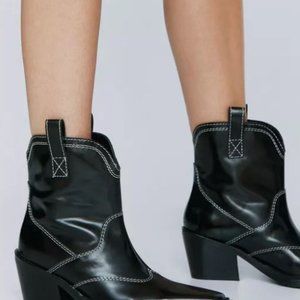 New Real Leather Contrast Stitch Ankle Western Boots Nasty Gal Festival Western